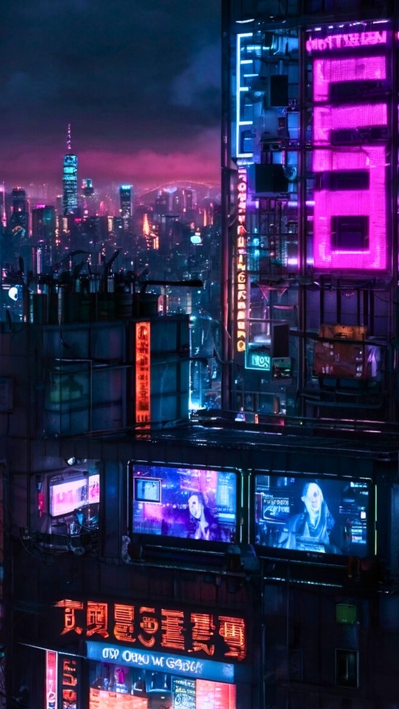Cyberpunk Neon City – Futuristic Megacity AI Art Wallpaper Pack