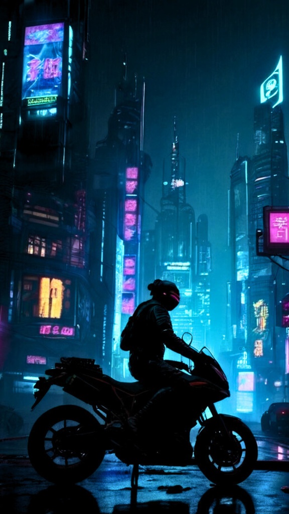 Cyberpunk Motorcycle Night City – Futuristic AI Art Wallpaper Pack (10 Images)