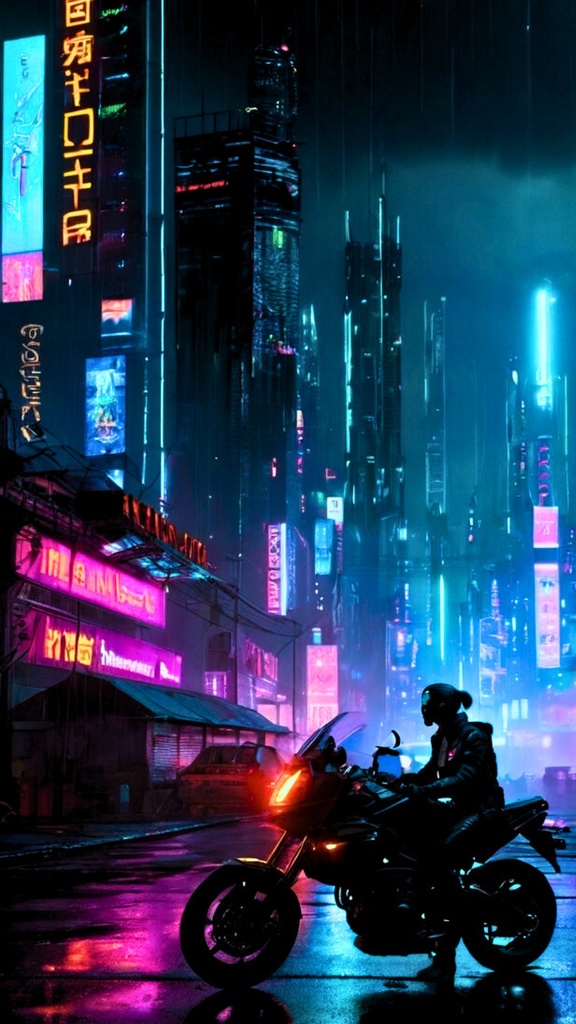 Cyberpunk Motorcycle Night City – Futuristic AI Art Wallpaper Pack (10 Images)