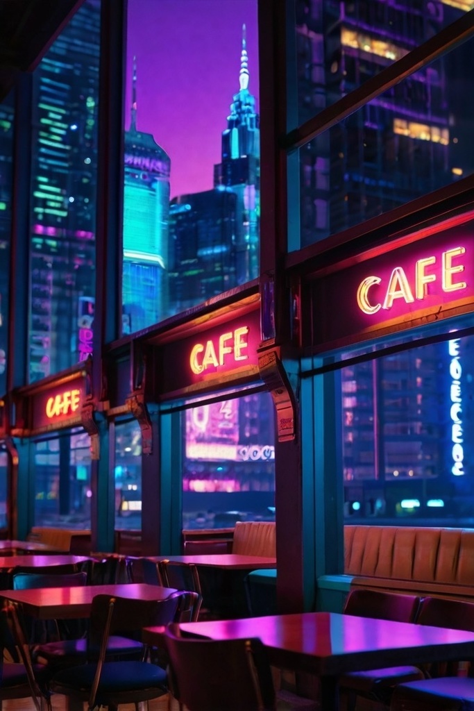 Cyberpunk Rain Cafe Night City – Futuristic AI Art Wallpaper (10 Images)