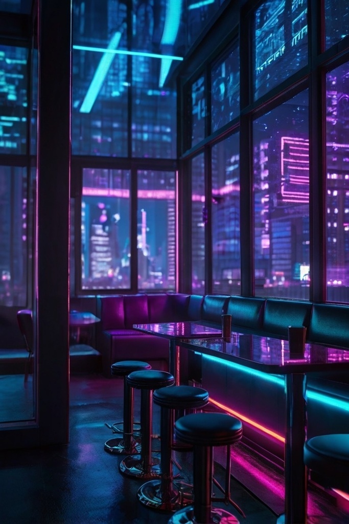 Cyberpunk Rain Cafe Night City – Futuristic AI Art Wallpaper (10 Images)