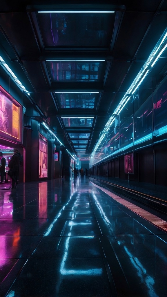 Cyberpunk Metro Station – Futuristic Neon Subway AI Art Wallpaper Pack (10 Images)