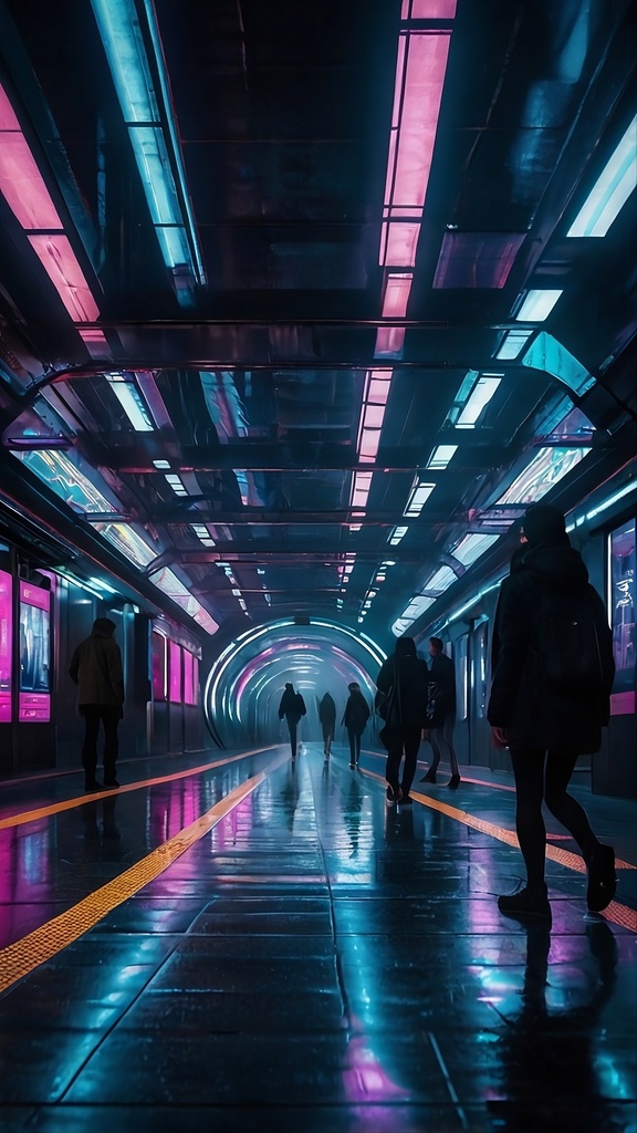 Cyberpunk Metro Station – Futuristic Neon Subway AI Art Wallpaper Pack (10 Images)