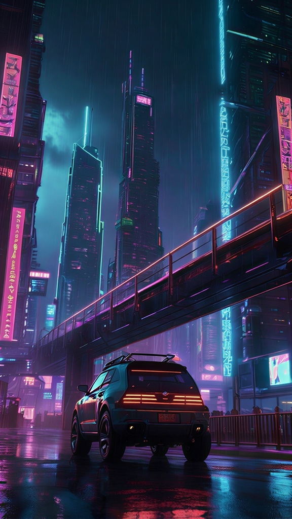 Cyberpunk Sky Bridge – Futuristic Neon Megacity AI Art Wallpaper Pack (10 Images)
