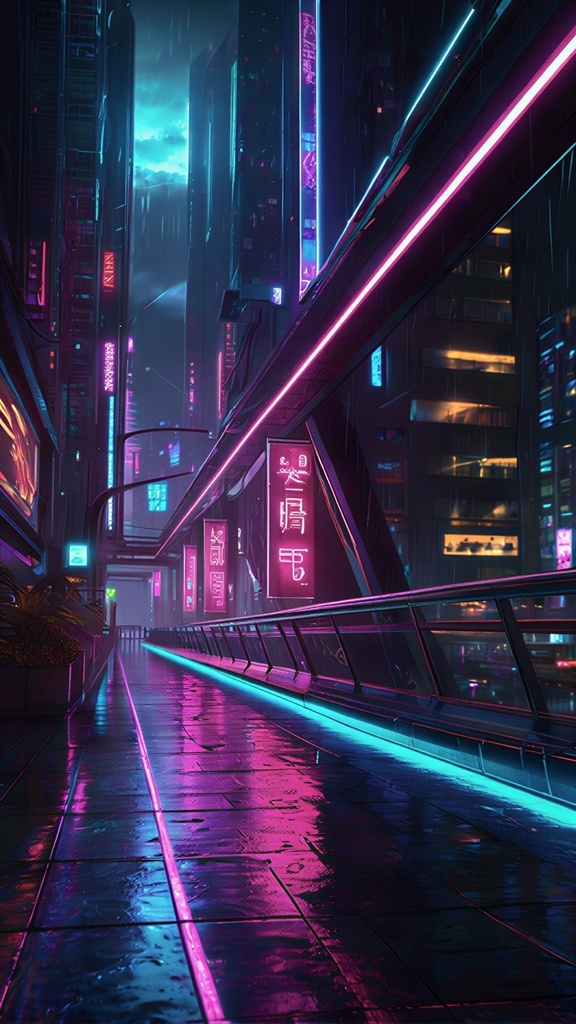 Cyberpunk Sky Bridge – Futuristic Neon Megacity AI Art Wallpaper Pack (10 Images)
