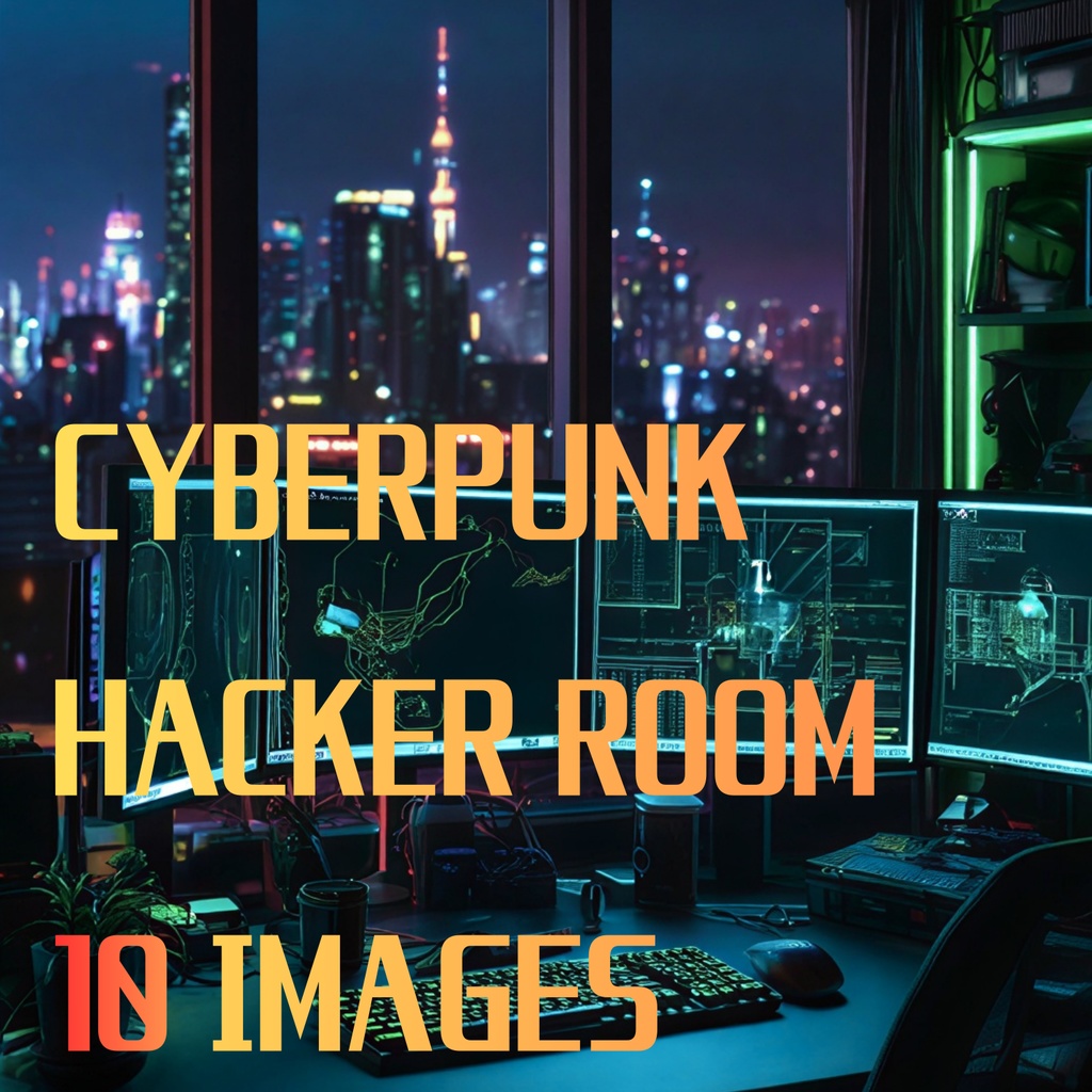 Cyberpunk Hacker Room – Futuristic Neon AI Art Wallpaper Pack (10 Images)
