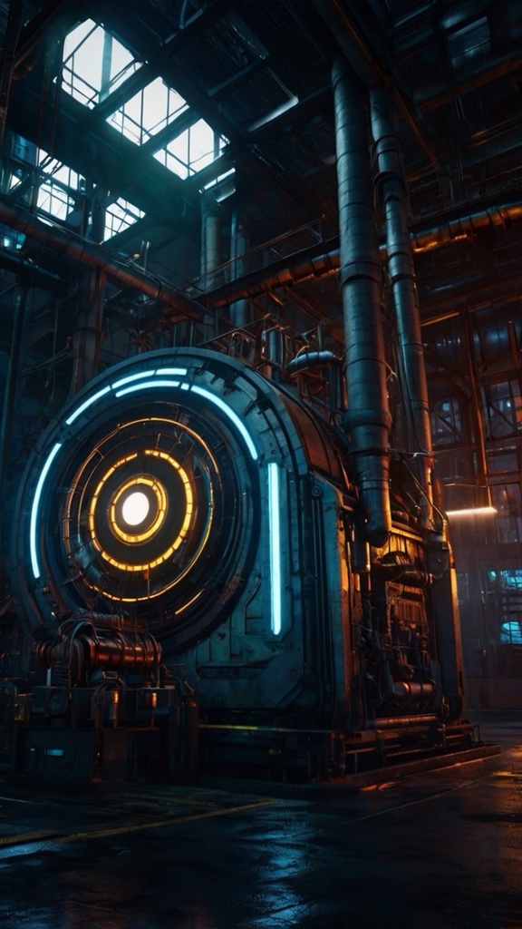 Cyberpunk Industrial Zone – Futuristic Factory Phone Wallpapers (10 Images)