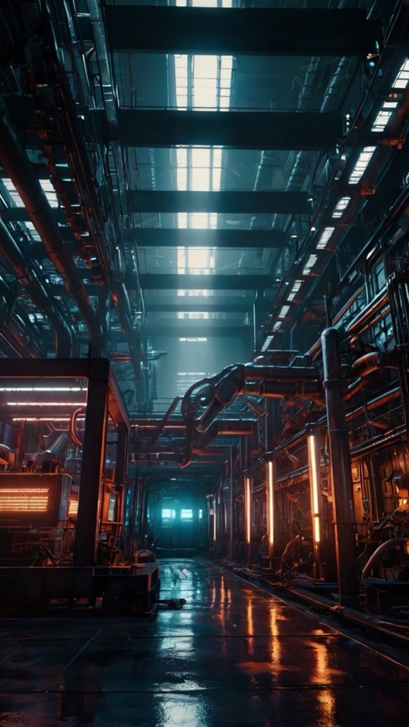 Cyberpunk Industrial Zone – Futuristic Factory Phone Wallpapers (10 Images)