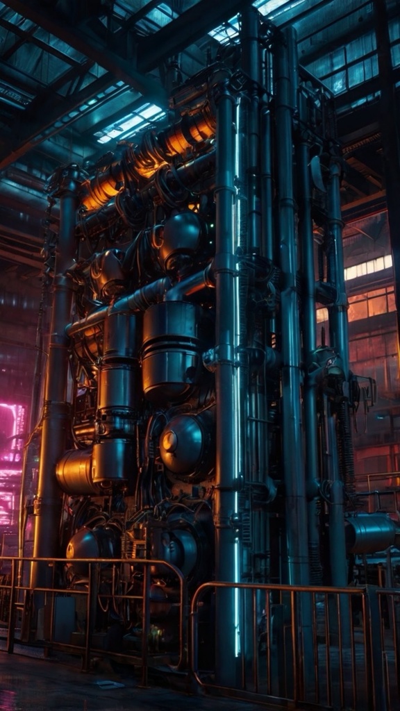 Cyberpunk Industrial Zone – Futuristic Factory Phone Wallpapers (10 Images)