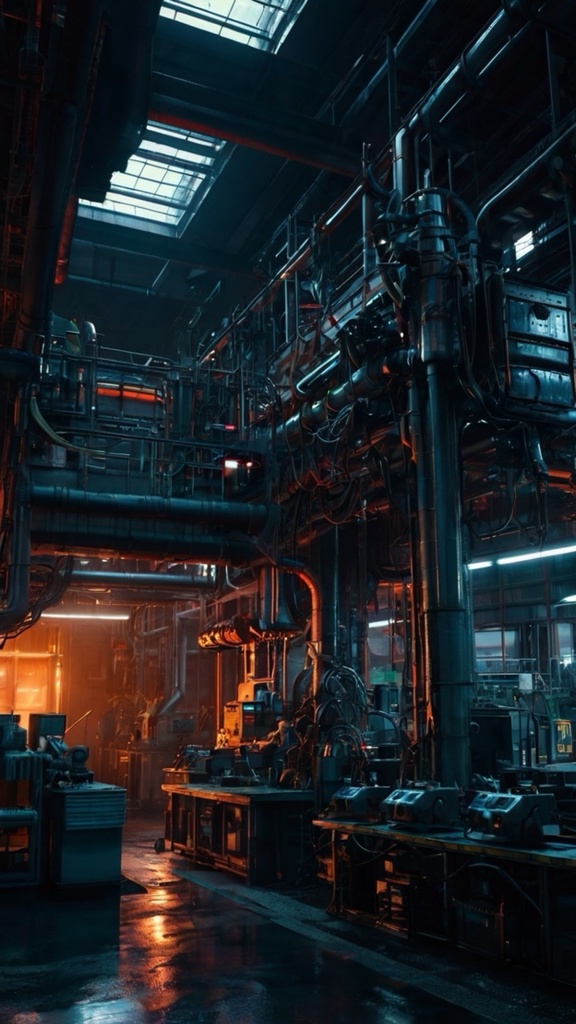 Cyberpunk Industrial Zone – Futuristic Factory Phone Wallpapers (10 Images)