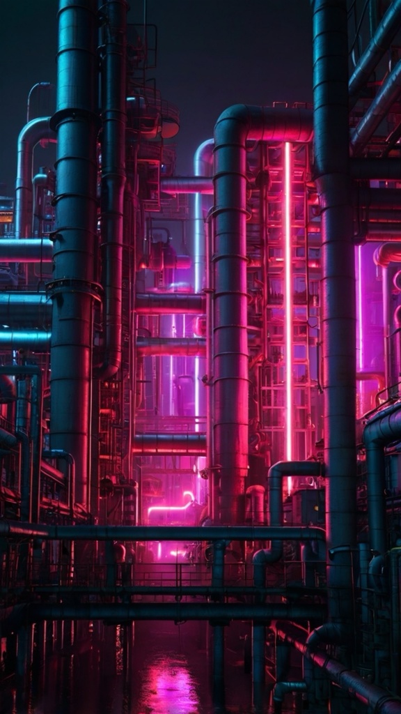 Cyberpunk Industrial Zone – Futuristic Factory Phone Wallpapers (10 Images)