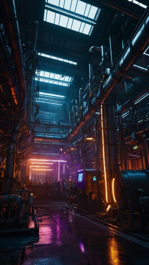 Cyberpunk Industrial Zone – Futuristic Factory Phone Wallpapers (10 Images)