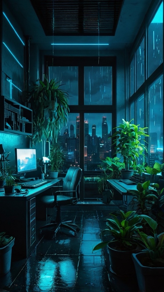 Cyberpunk Cozy Room – Futuristic AI Art Wallpaper Pack (10 Images)