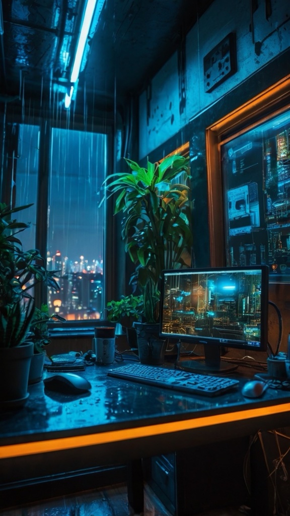 Cyberpunk Cozy Room – Futuristic AI Art Wallpaper Pack (10 Images)