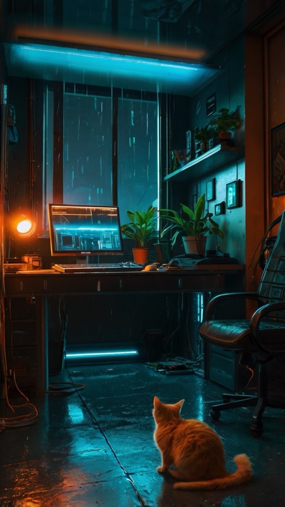 Cyberpunk Cozy Room – Futuristic AI Art Wallpaper Pack (10 Images)