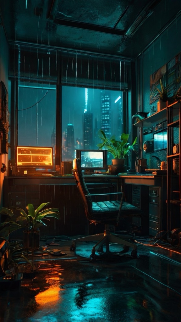 Cyberpunk Cozy Room – Futuristic AI Art Wallpaper Pack (10 Images)