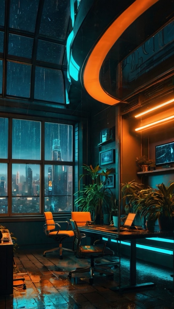 Cyberpunk Cozy Room – Futuristic AI Art Wallpaper Pack (10 Images)