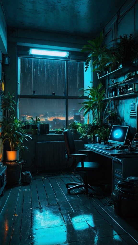 Cyberpunk Cozy Room – Futuristic AI Art Wallpaper Pack (10 Images)