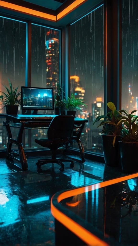 Cyberpunk Cozy Room – Futuristic AI Art Wallpaper Pack (10 Images)