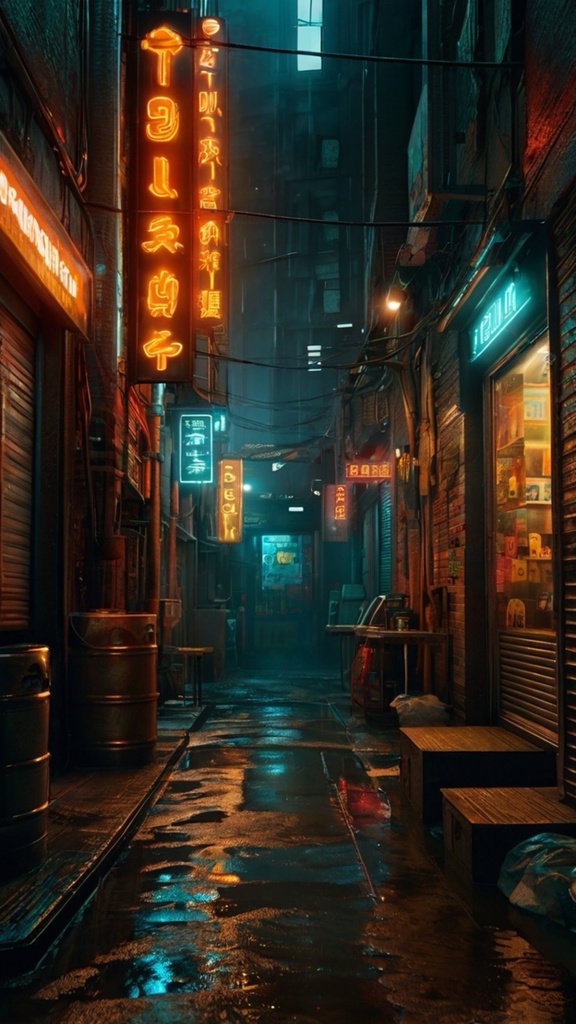 Cyberpunk Neon Alley – Futuristic Purple City Backstreet AI Wallpaper Pack (10 Images)