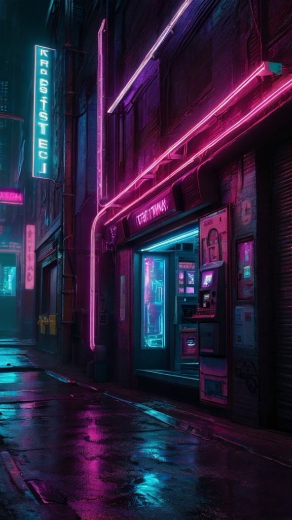 Cyberpunk Neon Alley – Futuristic Purple City Backstreet AI Wallpaper Pack (10 Images)