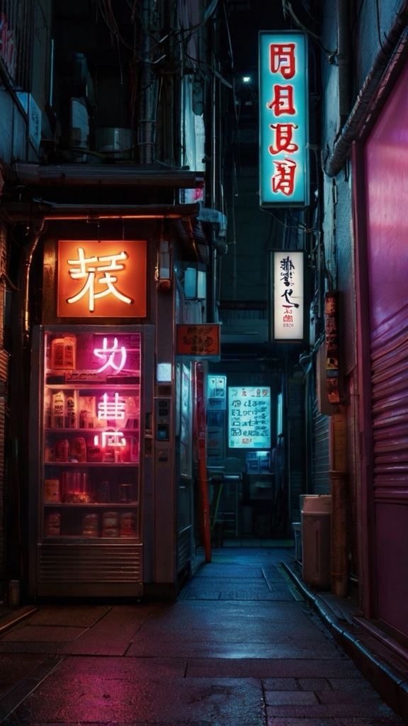 Cyberpunk Neon Alley – Futuristic Purple City Backstreet AI Wallpaper Pack (10 Images)