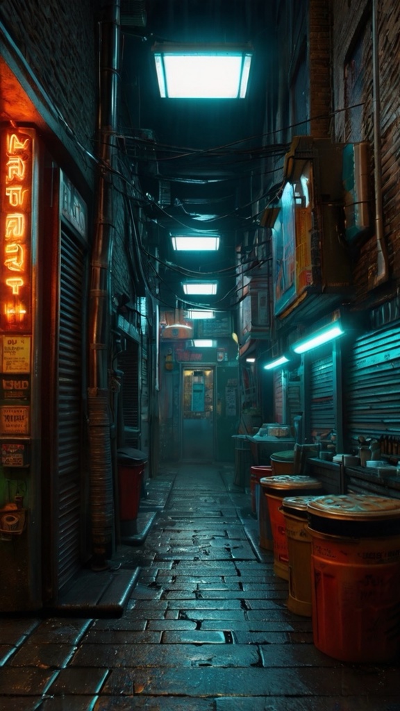 Cyberpunk Neon Alley – Futuristic Purple City Backstreet AI Wallpaper Pack (10 Images)