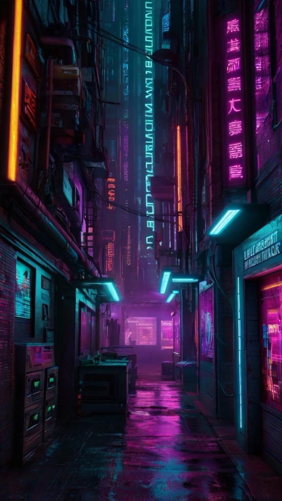 Cyberpunk Neon Alley – Futuristic Purple City Backstreet AI Wallpaper Pack (10 Images)