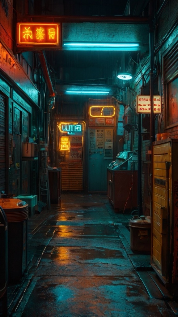 Cyberpunk Neon Alley – Futuristic Purple City Backstreet AI Wallpaper Pack (10 Images)