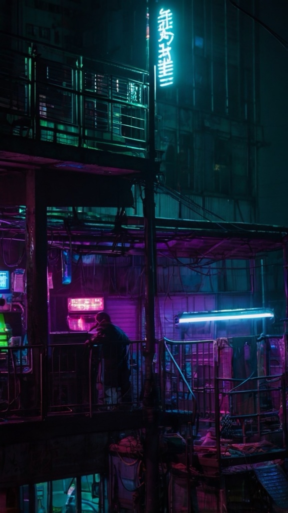 Cyberpunk Apartment Night View – Futuristic Neon City AI Wallpaper Pack (10 Images)