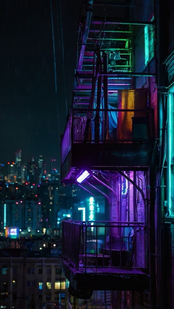 Cyberpunk Apartment Night View – Futuristic Neon City AI Wallpaper Pack (10 Images)
