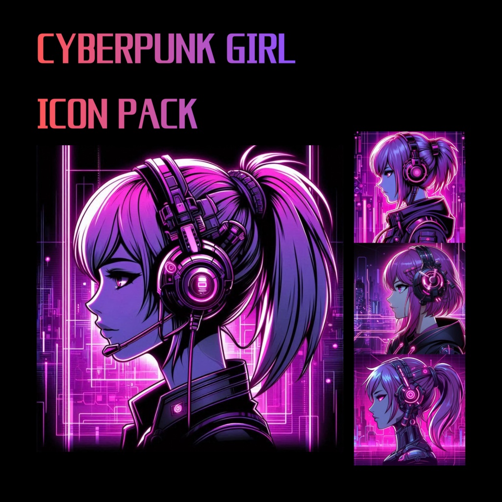 Cyberpunk Girl Icon Pack – Futuristic Neon Anime Profile Icons (40 Images)