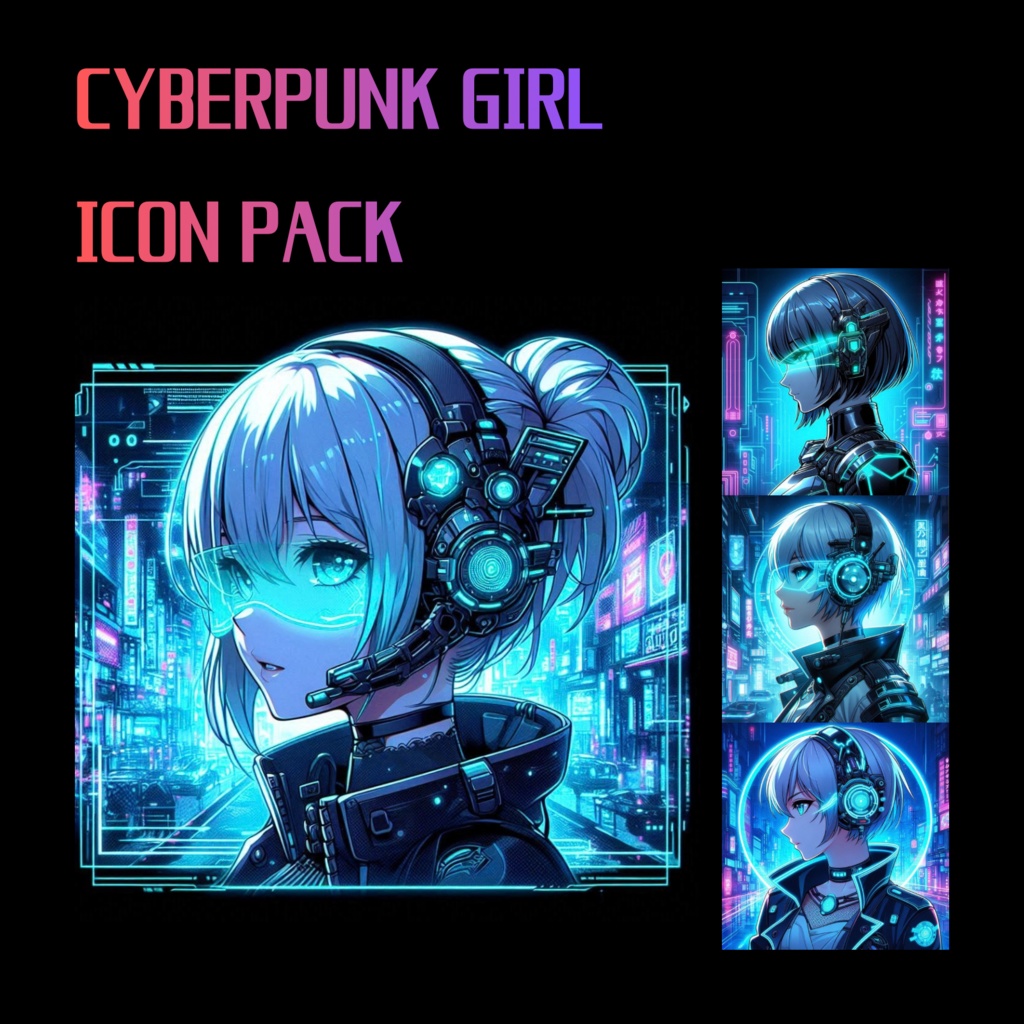 Cyberpunk Girl Icon Pack – Futuristic Neon Anime Profile Icons (40 Images)