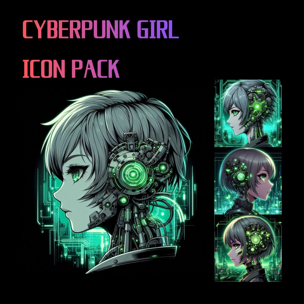 Cyberpunk Girl Icon Pack – Futuristic Neon Anime Profile Icons (40 Images)