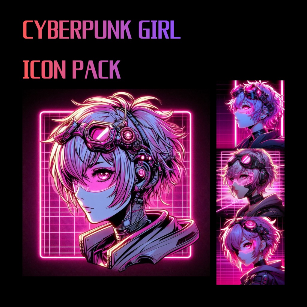 Cyberpunk Girl Icon Pack – Futuristic Neon Anime Profile Icons (40 Images)