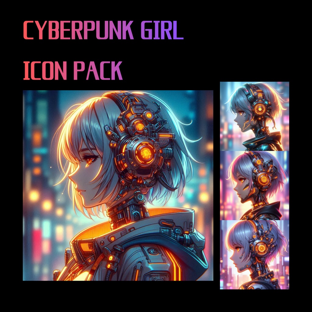 Cyberpunk Girl Icon Pack – Futuristic Neon Anime Profile Icons (40 Images)