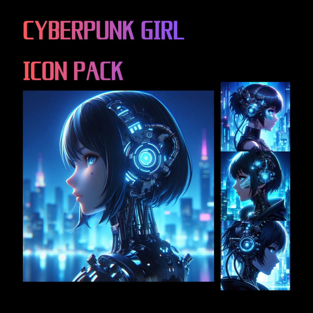 Cyberpunk Girl Icon Pack – Futuristic Neon Anime Profile Icons (40 Images)