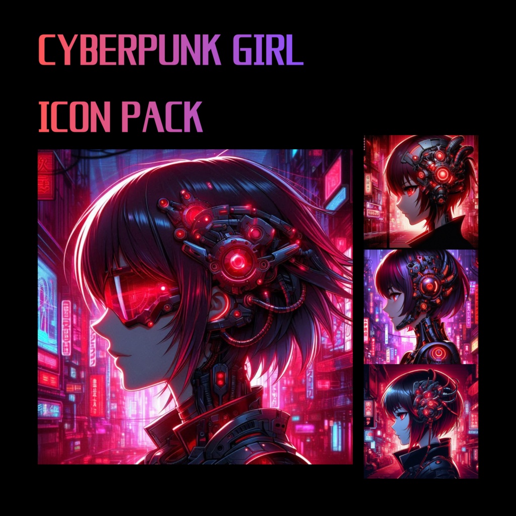 Cyberpunk Girl Icon Pack – Futuristic Neon Anime Profile Icons (40 Images)