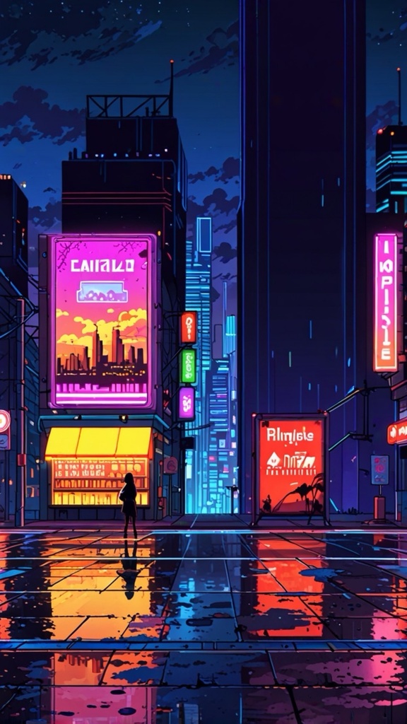 Retro Pixel Cyberpunk City View – Neon AI Wallpaper Pack (10 Images)