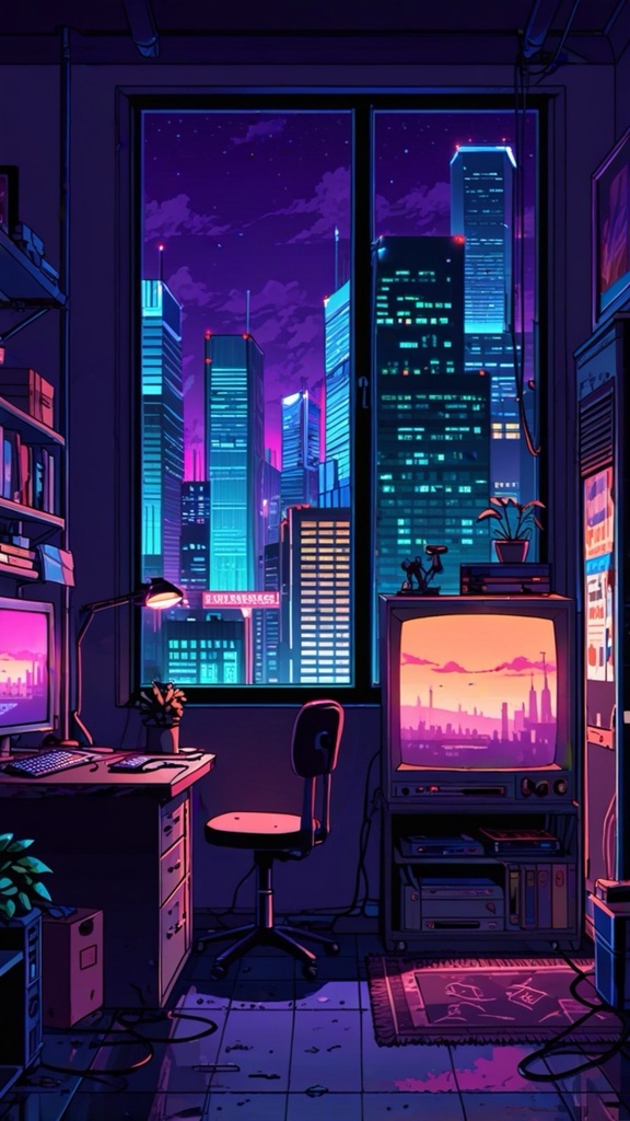 Retro Pixel Cyberpunk City View – Neon AI Wallpaper Pack (10 Images)
