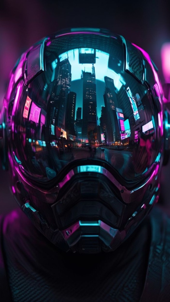 Free Cyberpunk Phone Wallpaper – Futuristic Neon Helmet (AI Art)
