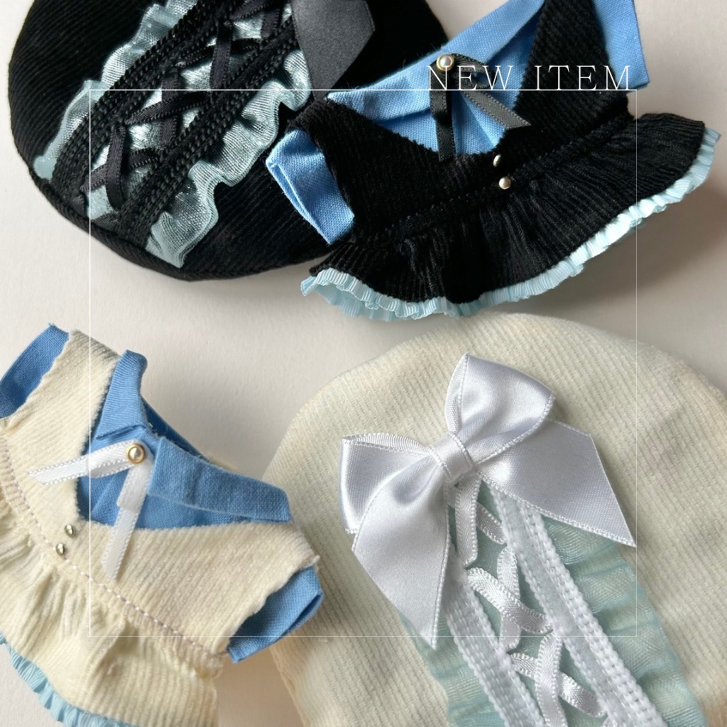 にじぱぺっと用ぬい服 ブルー×ホワイト＆ブラック ワンピースセット
