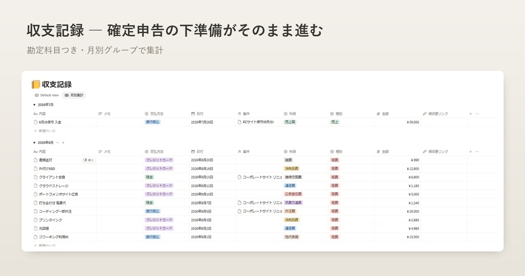フリーランス業務まるごと管理 | Notionテンプレート【案件・請求・記帳・タスク】