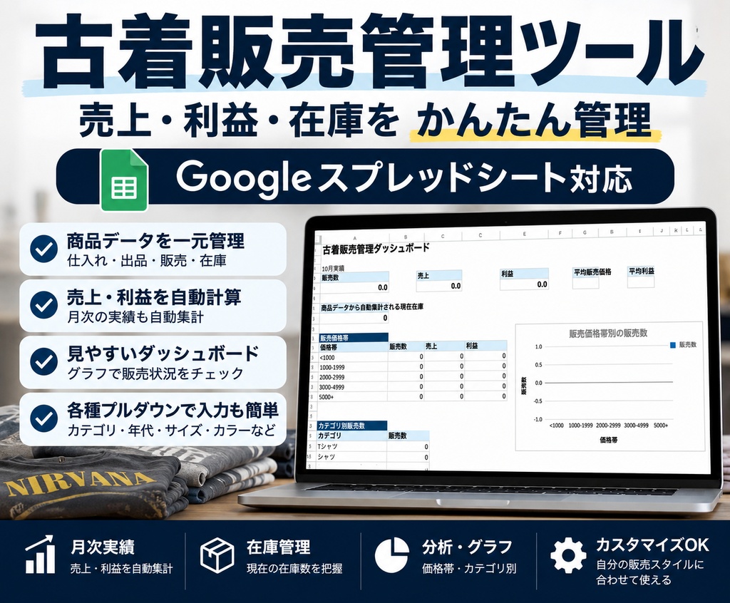 古着販売管理ツール｜売上・利益・在庫をかんたん管理【Googleスプレッドシート】