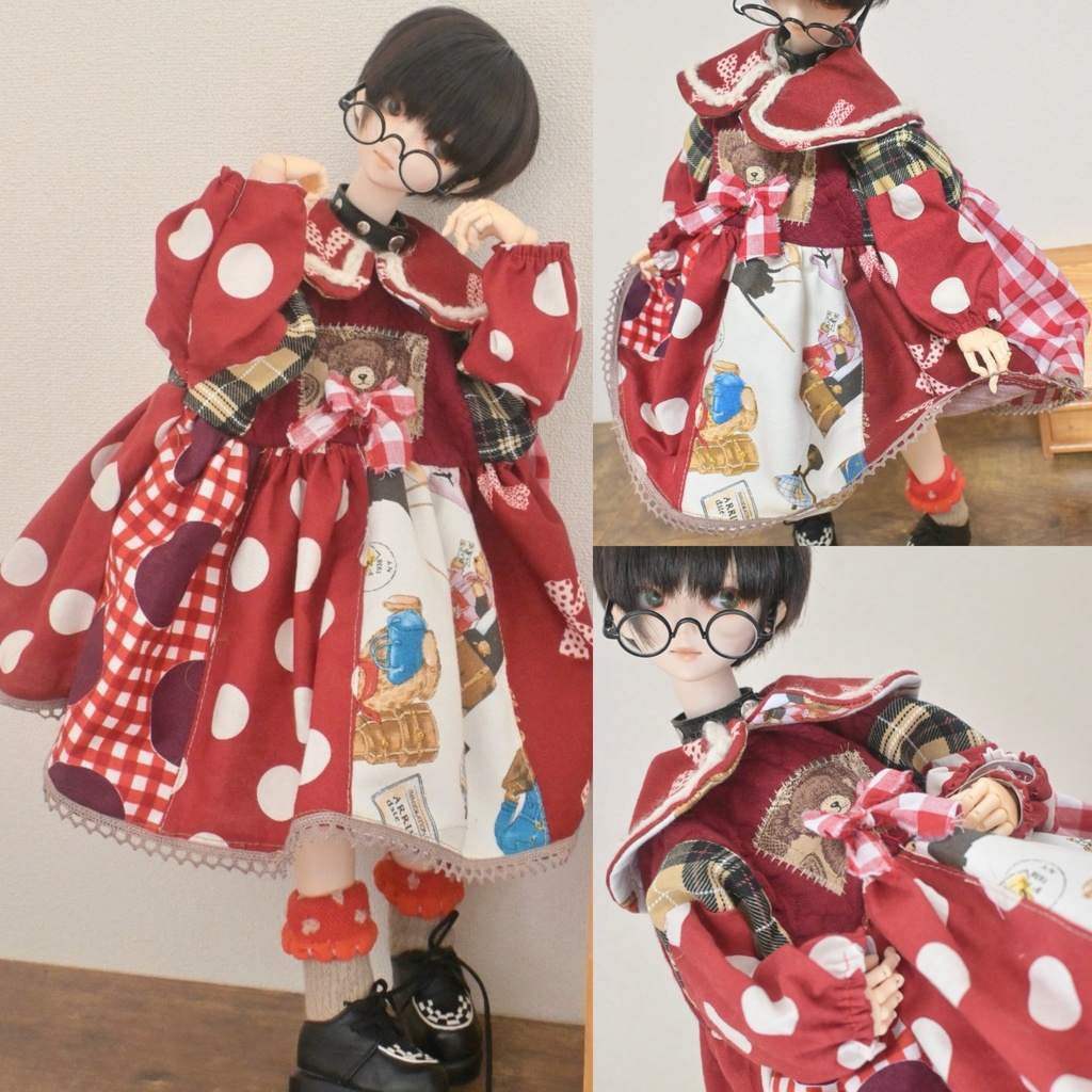 繋げてテディ☆ぱっちわーくワンピ