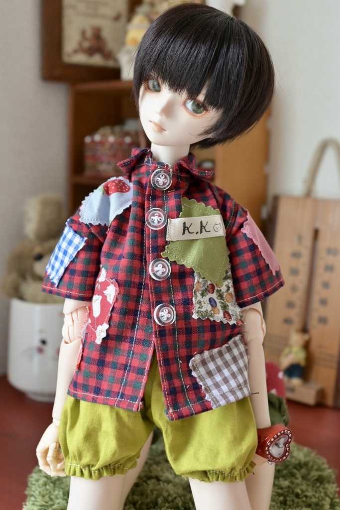 古着風✴︎ペタペタ★パッチワークシャツ