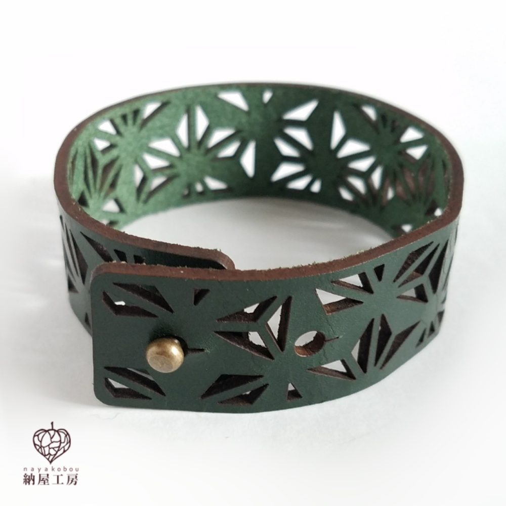 本革バングル 透かし麻柄