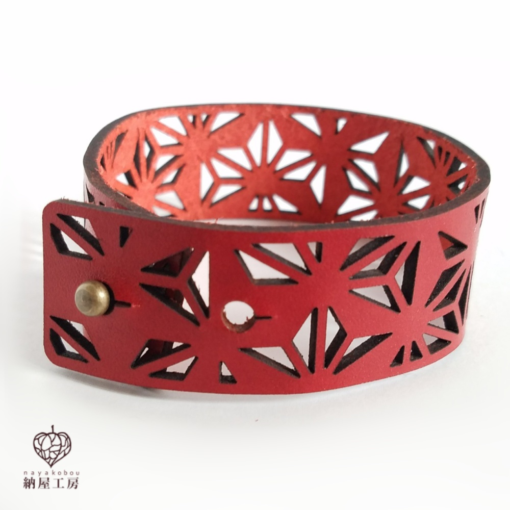 本革バングル 透かし麻柄