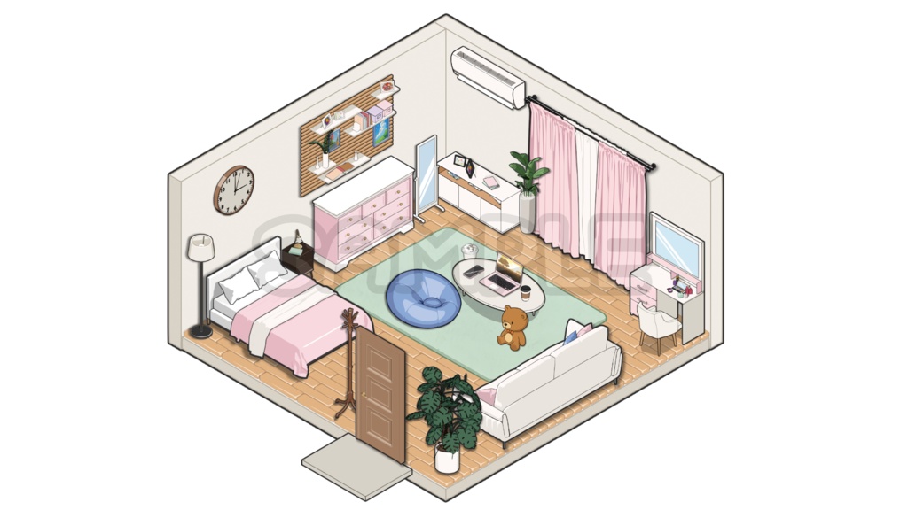 ゲームやイラストに使える!ピンク系お部屋素材セット【PNG/28パーツ】