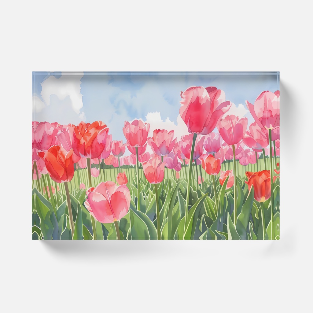 Tulip Fields Under Blue Sky